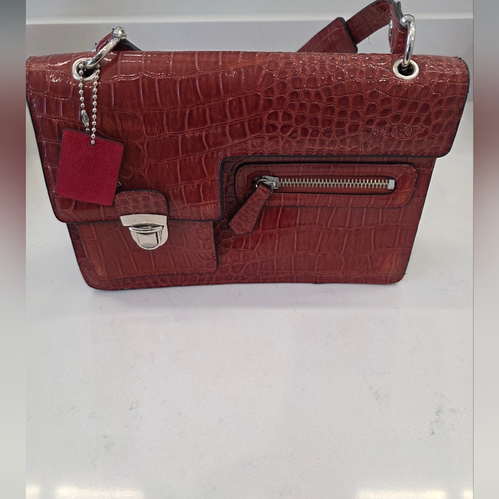 NWOT The Bulaggi Chic Orange Red Crocodile Pattern Animal Print Shoulder Bag